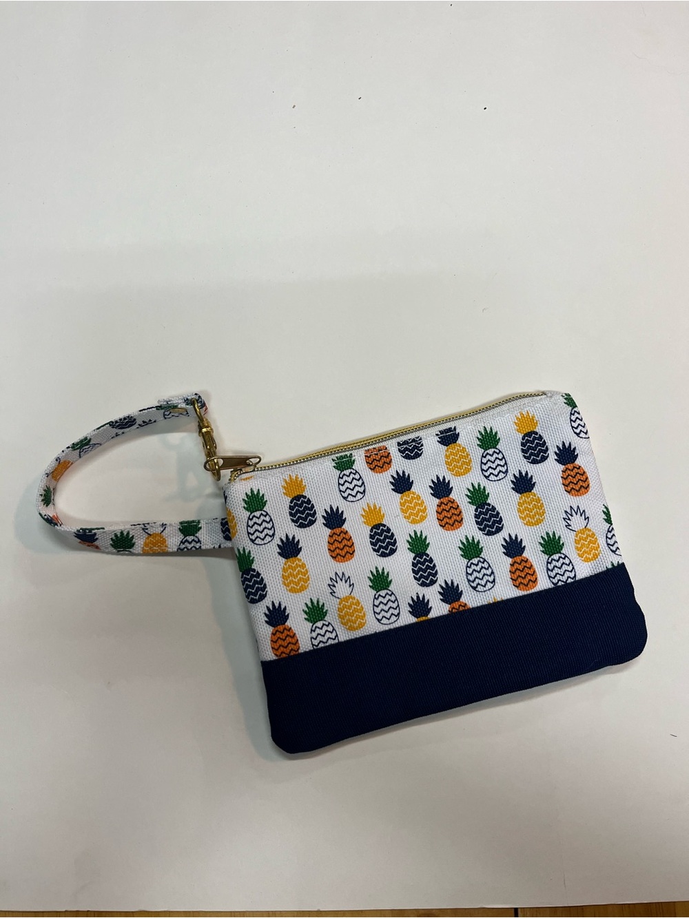 Pineapple Print Wristlet Pouch in Navy and White